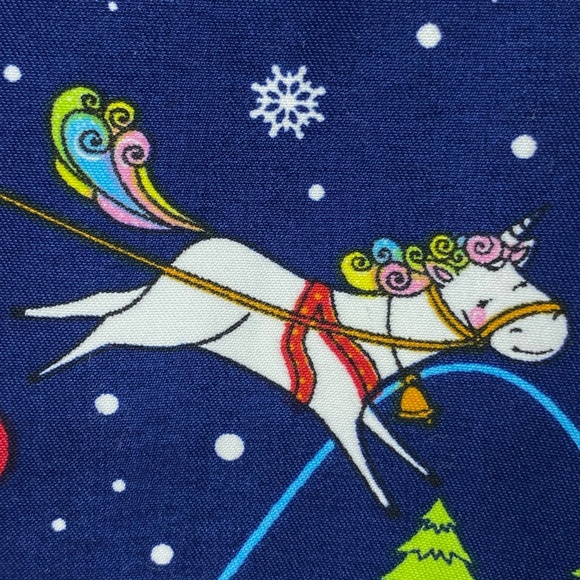 Serene Uniforms Womens Size Large Scrub Top Blue Christmas Santa Claus Unicorn - Picture 4 of 9
